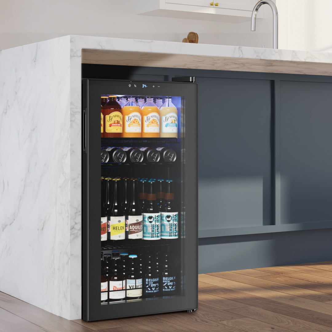 Yeego 121 Can Beverage Refrigerator, Mini Freestanding Beverage Fridge with Double Glass Door, 3.1cu.ft.
