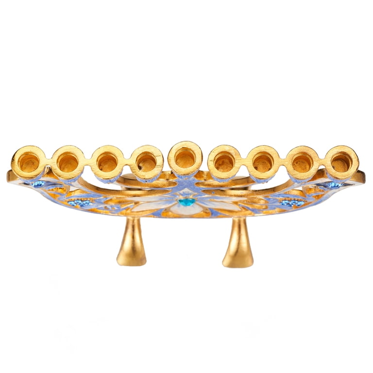 Hand-Painted Blue Ivory Menorah with Gold Accents photo 6