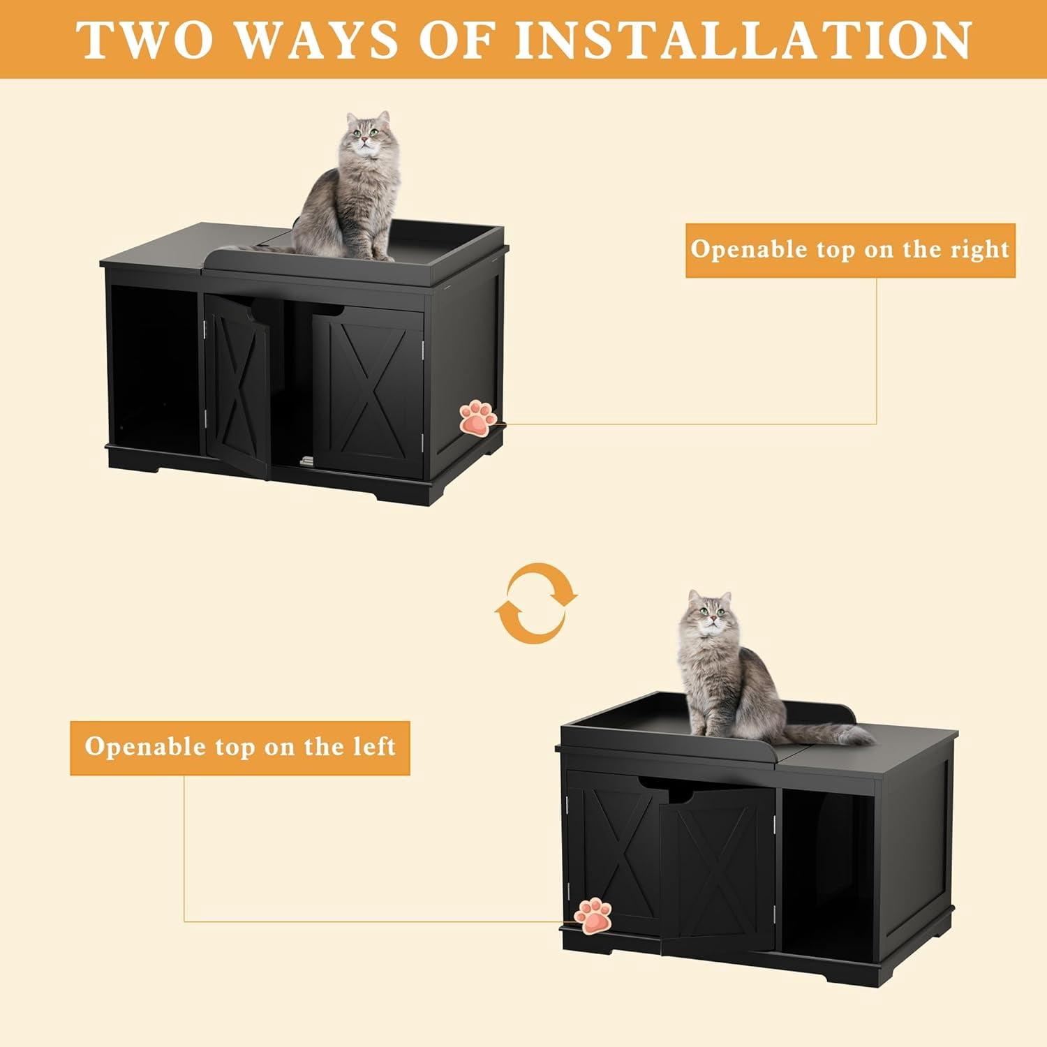 Flip Top Cat Litter Boxes Enclosure Covered Litter Box Hidden Furniture Wooden Cat Washroom Cabinet for , Medium and Large Cat Black