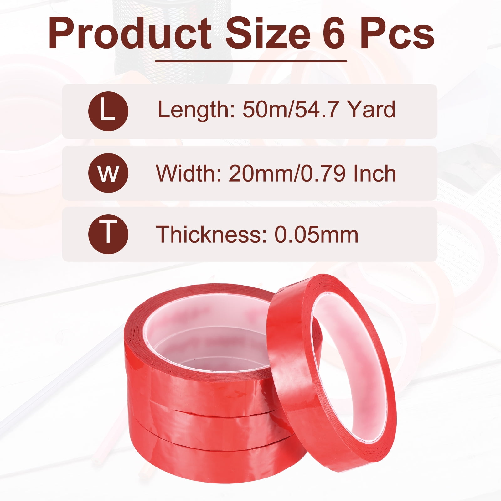 Uxcell 6 Rolls Whiteboard Tape Graphic Chart Tape 20mm 54.7 Yard Art Tape Thin Self-Adhesive Pinstripe Tape Masking Tape, Red