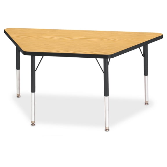 Trapezoid Activity Tables - 24" X 48", E-height - Oak/Black/Black