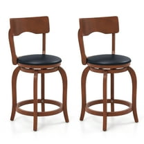 Gymax 24'' Swivel Bar Stools Set of 2 w/ Rubber Wood Frame Upholstered Seat Footrest