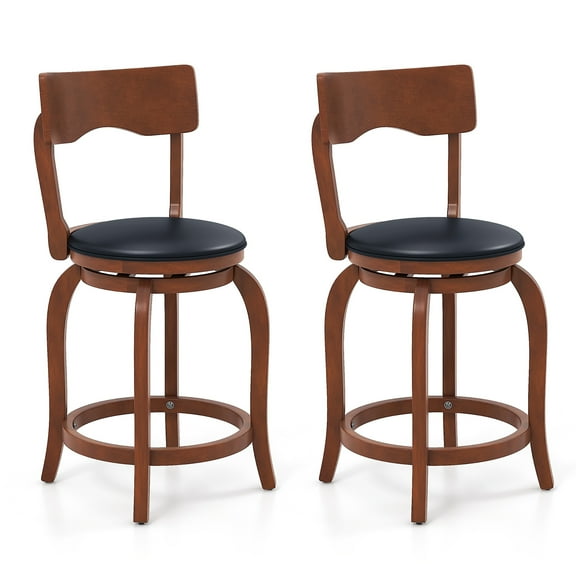 Gymax 24'' Swivel Bar Stools Set of 2 w/ Rubber Wood Frame Upholstered Seat Footrest