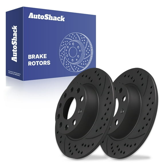 AutoShack Rear Solid Drilled & Slotted E-Coated Brake Rotors Black Finish 2-PC Set Replacement for 2011-2018 Volkswagen Jetta 2013-2019 Volkswagen Beetle 2009-2013 Audi A3 NightGuard 9.95" (252.8 mm)
