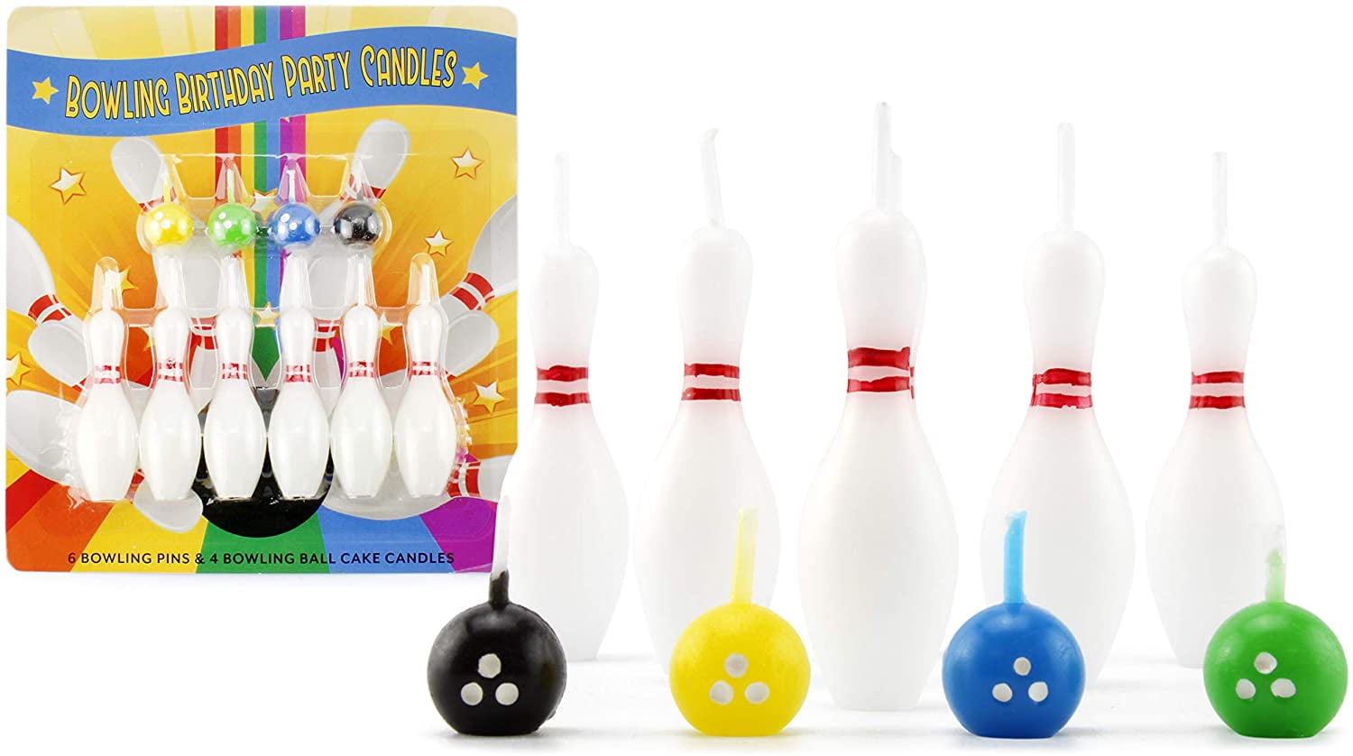 Bowling Cake Candle Set, 20 Candles Total with 12 Pins and 8 Colored