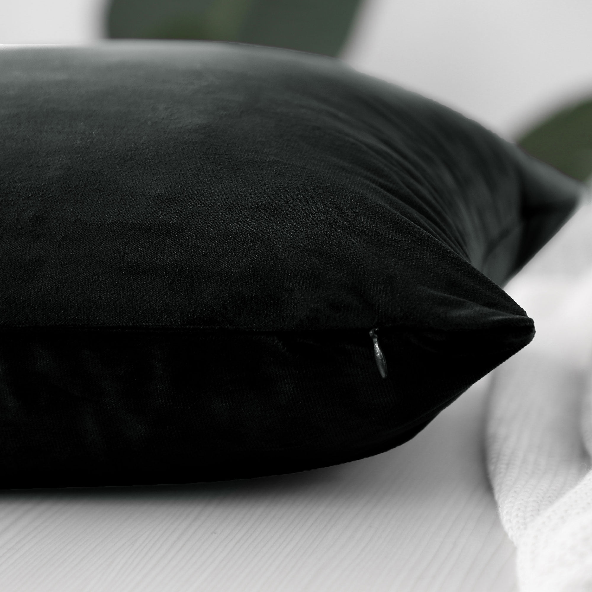 PiccoCasa Striped Decorative Throw Pillow Covers, Striped Cushion Covers, Sofa Pillow Covers Solid Velvet Black 16x31 Inch