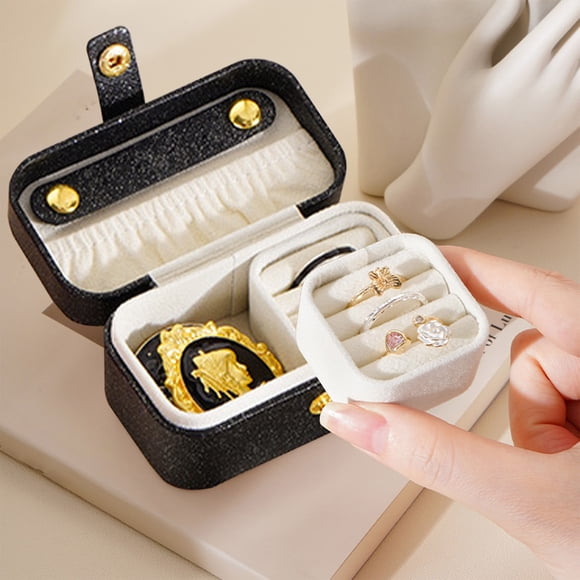 Mini Travel Jewelry Case with Removable Tray for Women, Portable Jewelry Travel Organizer, Small Jewelry Organizer Box for Girls Gift, Travel Essential to Store Ring, Necklace, Earring(Black)