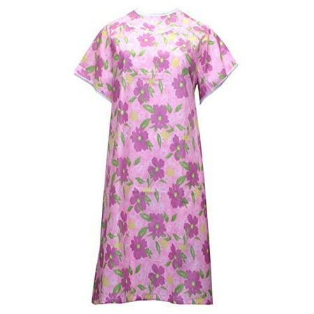 

Women s Big Size Adaptive Poly/Cotton Backwrap Gown - 3XL - Pink with Small Flower Prints