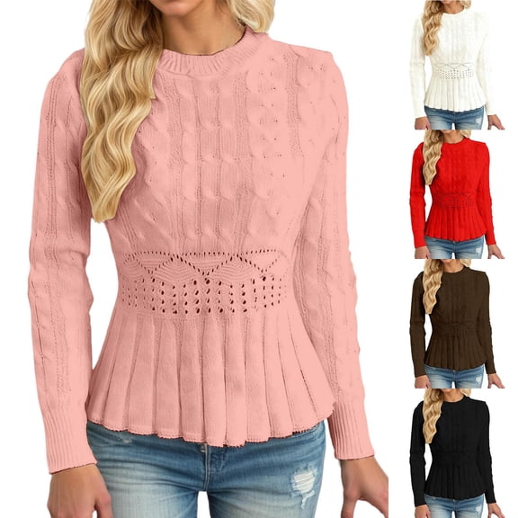 CAIXIA Holiday Sweater Women Knit Pullover Sweater Elegant Tunic Top With Waist Slim Fit Ribbed Texture Long Sleeve Casual Comfort Wear Spring Fall Clothes 2025