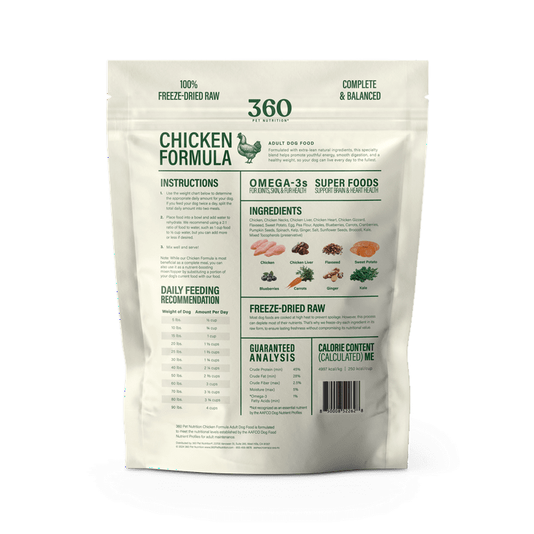 360 Pet Nutrition Freeze Dried Chicken Dog Food, 16 oz photo 2