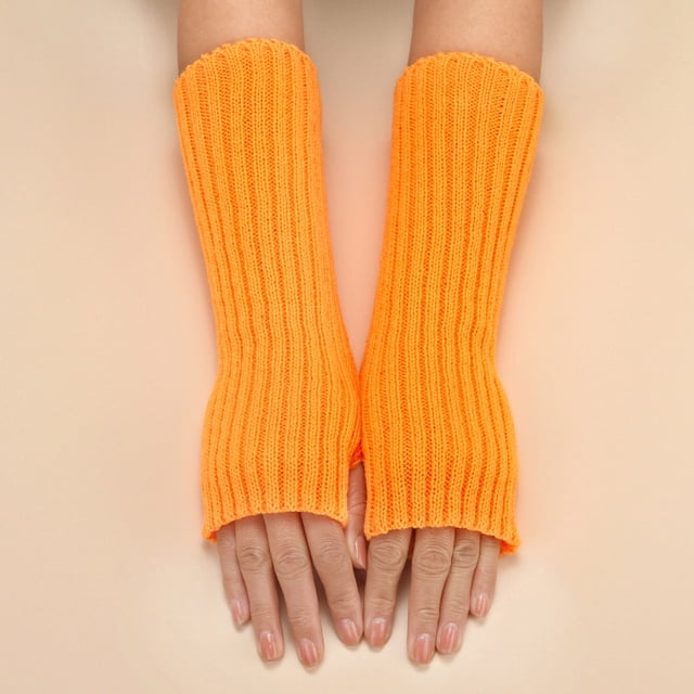 Women Autumn And Winter Solid Color Multicolor Wool Long Striped Knit Half Finger Gloves