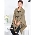 thumbnail image 4 of KingShop Ponchos for Women Batwing Tassel Irregular Hem Two Button Split Wrap Cardigan Poncho Sweater Coat, 4 of 5