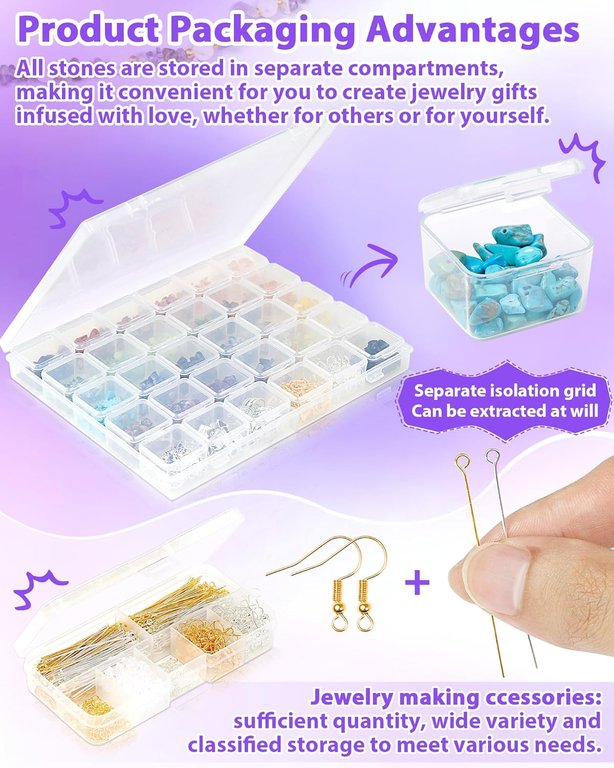 Jewelry Making Kit - 1956 PCS Natural Chip Stone Beads(25 Colors, 4-12mm) with Crystal Beads, Metal Charms, Jump Rings & Earring Hooks for DIY Bracelets, Necklaces, Earrings