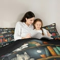 thumbnail image 5 of jejeloiu Cute Cat Queen Comforter Set,Reading Books Theme Bedding Sets,Retro Bookshelf Bedding Comforter Set For Child,Lightweight Room Decor Reversible,3pcs, 5 of 8