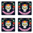 thumbnail image 1 of Sugar Skull Coaster Set of 4, Day of Deadme Colorful Skull with a Floral Wreath, Square Hardboard Gloss Coasters, Standard Size, Navy Blue and Multicolor, by Ambesonne, 1 of 2