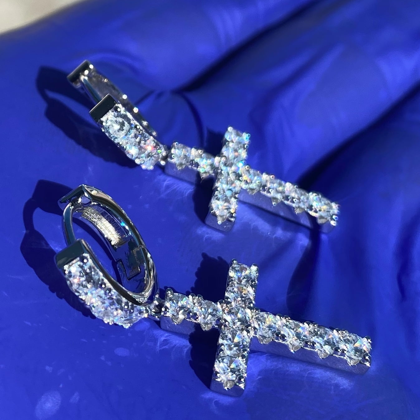 Iced out cross earrings mens deals