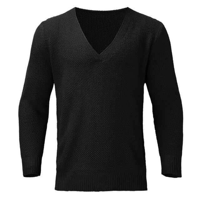 MIASHUI Men's Fall Winter Pullover V-Neck Solid Color Cardigan Knit Shirt Jacket Long Sleeve Comfort Black,M