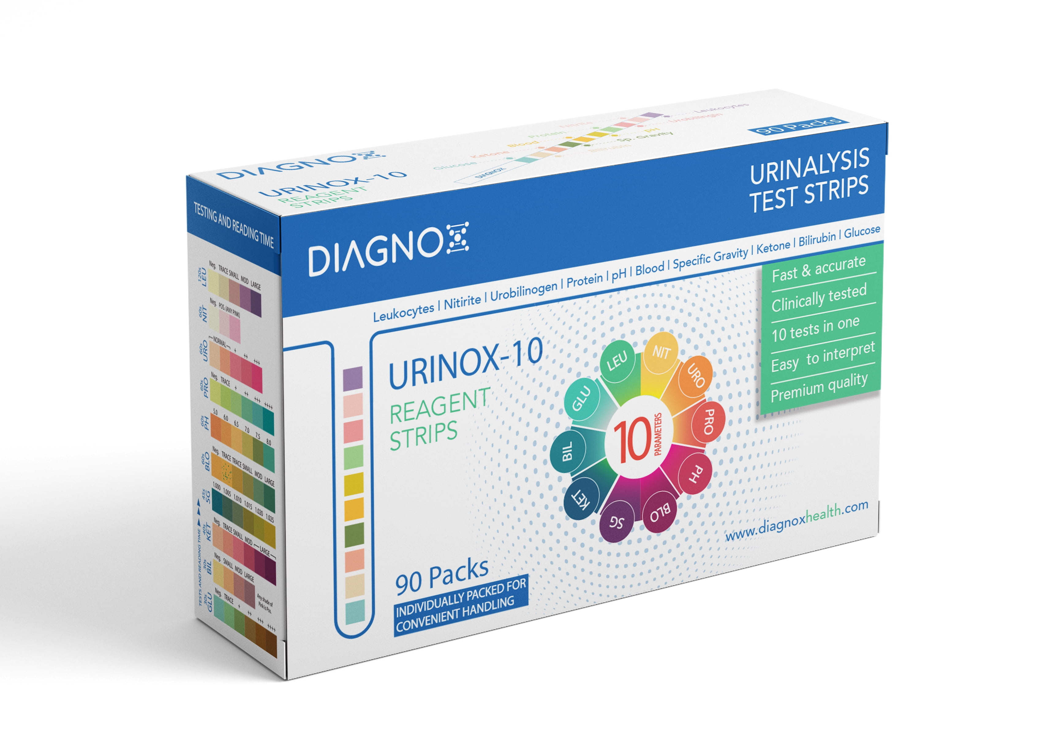 Urinox 10 Parameter Urinalysis Reagent Strips Individually Packed