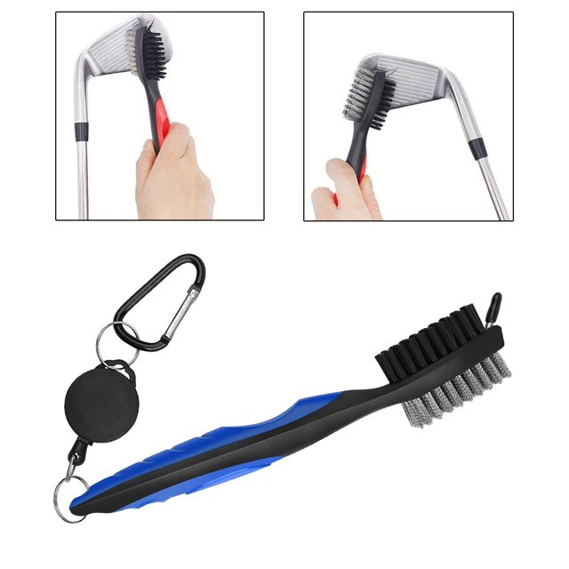 Cepillo de Palo de Doble Cara, Limpiador de Ranuras de Agarre Antideslizante con Mosquetón, Cepillo de Limpieza Duradero Profesional, Accesorios Azul Soledad Cepillos para palos de golf