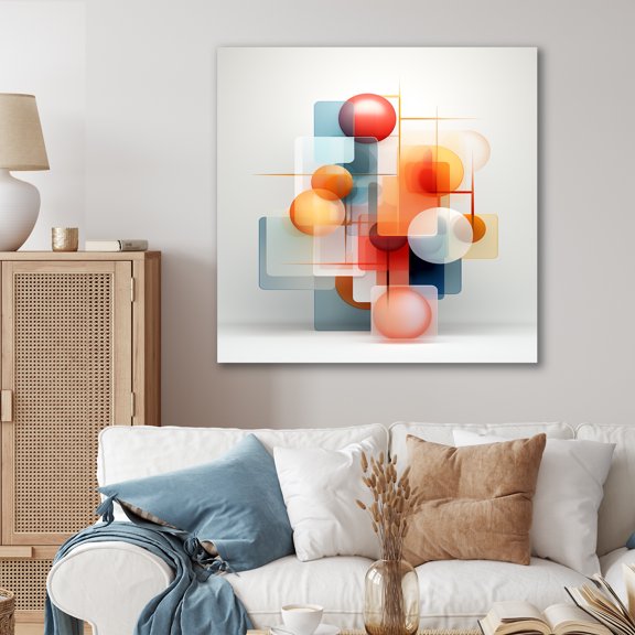 Designart "Harmony of Orange and Blue Circles IV" Abstract Wall Art - Modern Orange Abstract Geometric Entryway Wall Art Print