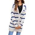 thumbnail image 3 of Womens Striped Cardigan Sweaters Long Sleeve V Neck Open Front Button Down Knit Cardigan Cream White M, 3 of 10