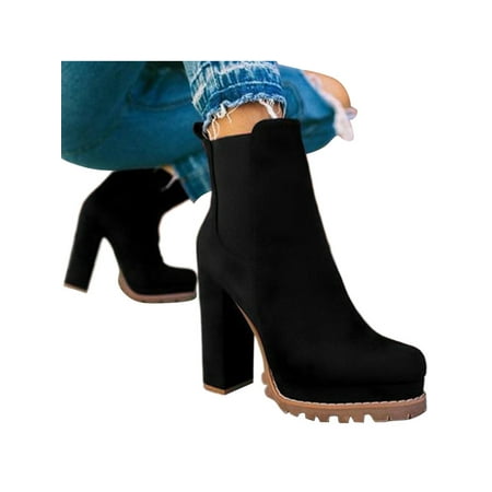 

SIMANLAN Ankle Boots for Women Chunky Block Heels Booties Black 38