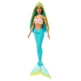 thumbnail image 5 of Muñeca Barbie Sirena con pelo de fantasía bicolor azul y amarillo y accesorio para diadema, juguete con corpiño de concha y cola turquesa, 5 of 5