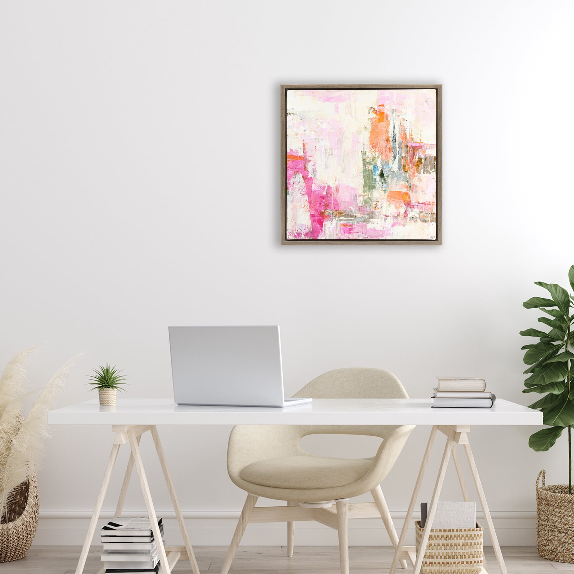 Stupell Industries New Age Pink Abstract Brown Framed Floater Canvas Wall Art, design by Design Fabrikken