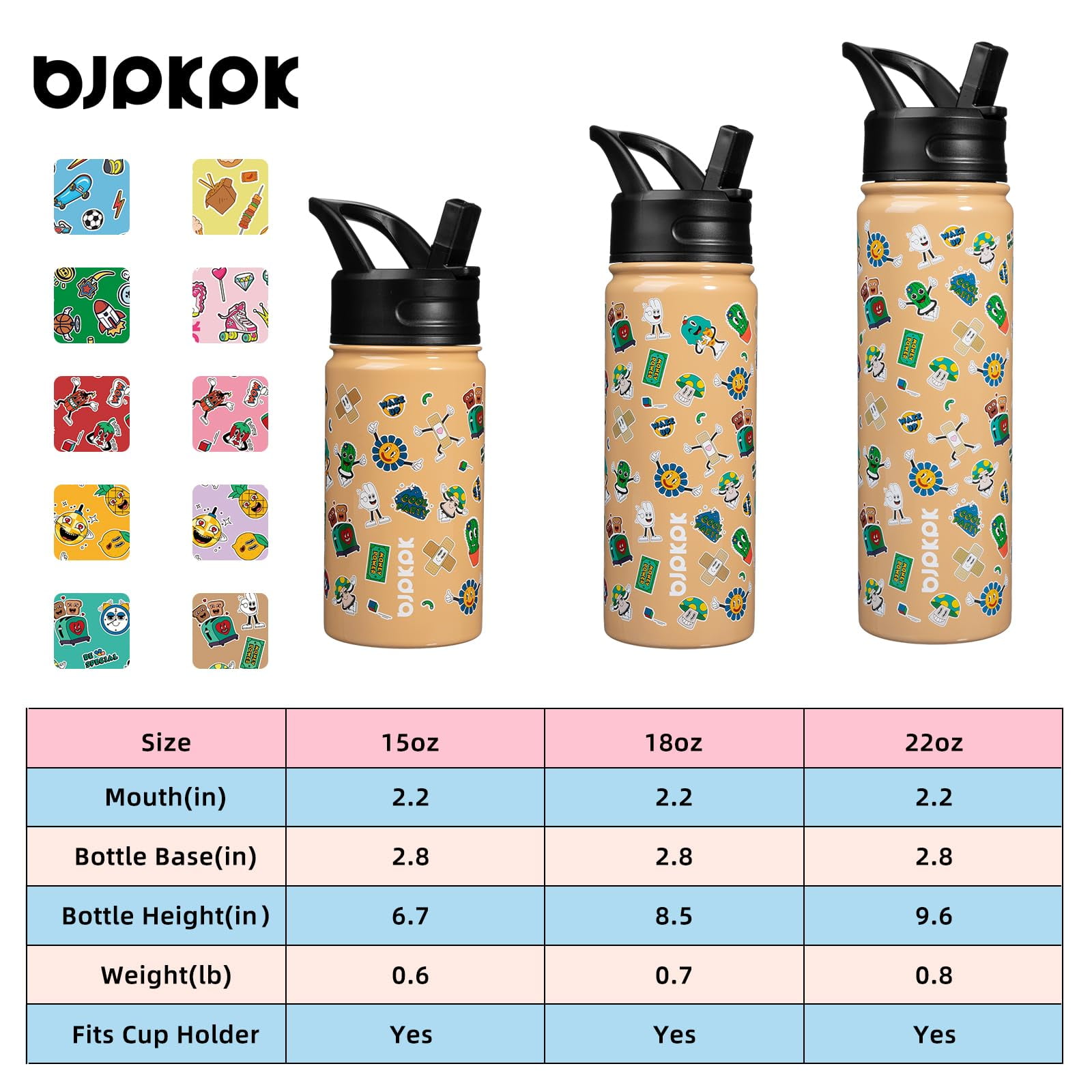 BJPKPK Insulated Water Bottle with Straw Lid, 18 oz Stainless Steel Metal Water Bottles, Reusable Leak Proof BPA Free Water Bottles, Cups, Thermos, Spring Party-Brown
