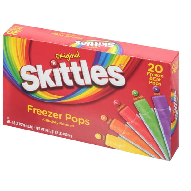 Original Skittles Freezer Pops Assorted Fruity Flavors Made with Real Fruit Juice Rainbow Ice