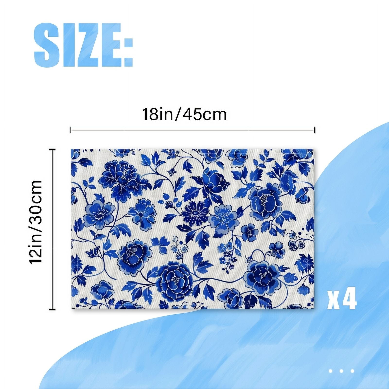 BaHomeck placemats Set of 4 Blue And White Porcelain Pattern In Blue Cotton Linen rectangle Placemats for Kitchen Dining Table Indoor,Outdoor,18*12inch