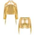 thumbnail image 5 of Doomiva Kids Girls Long Sleeve Shiny Fringe Crop Jacket Top and Metallic Tassel Shorts Sparkly Dance Streetwear Gold 14, 5 of 6