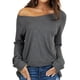 thumbnail image 1 of Camisa informal holgada para mujer para el trabajo y citas, cuello redondo, color puro, talla L Top gris de manga larga con hombros descubiertos, 1 of 6