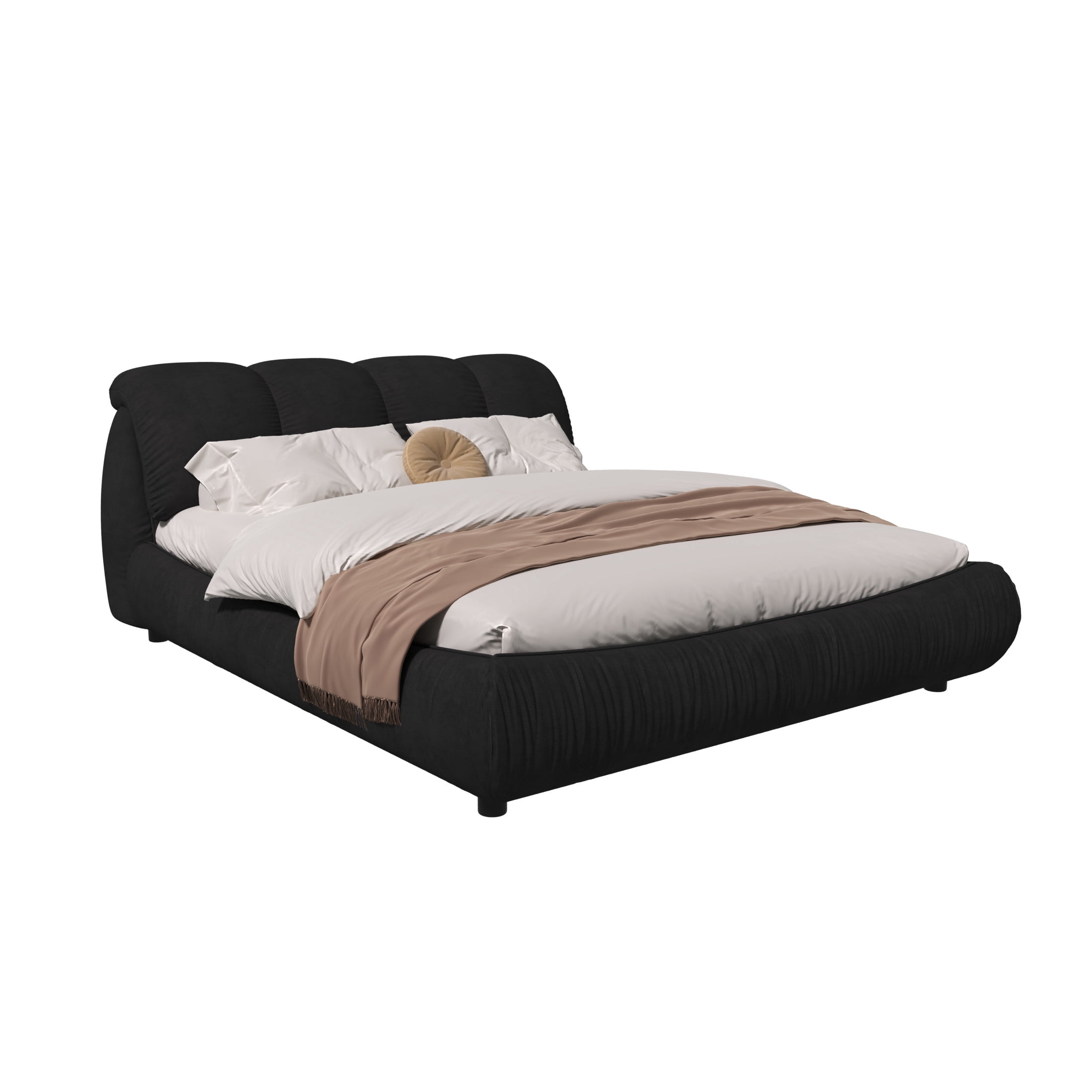 Noble House Rowen King Size Luxury Upholstered Platform Bed, Ergonomic Padded Cloud Headboard, Black