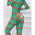 thumbnail image 3 of Pijamas con estampado de árbol de Navidad para mujer, ropa de dormir con solapa abotonada funcional, informal, cuello en V, manga larga, para adultos, para el hogar, Otoño, 2022, 3 of 4