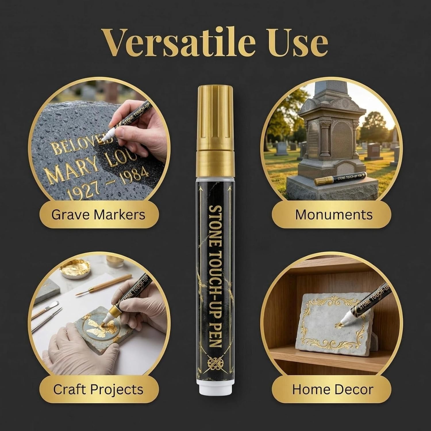 Golden Tombstone Marker Pen for Restoring Faded Grave Inscriptions, Waterproof Fast-Drying Oil-Based Stone Touch Up Pen, Permanent Paint Markers for Granite Headstones Grave Marker Mug (Z-4 colors)