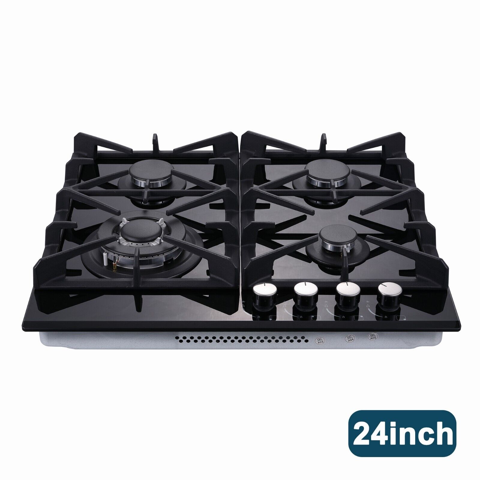 4-Burners Gas Cooktop 24 inch Stainless Steel Tempered Glass NG/LPG