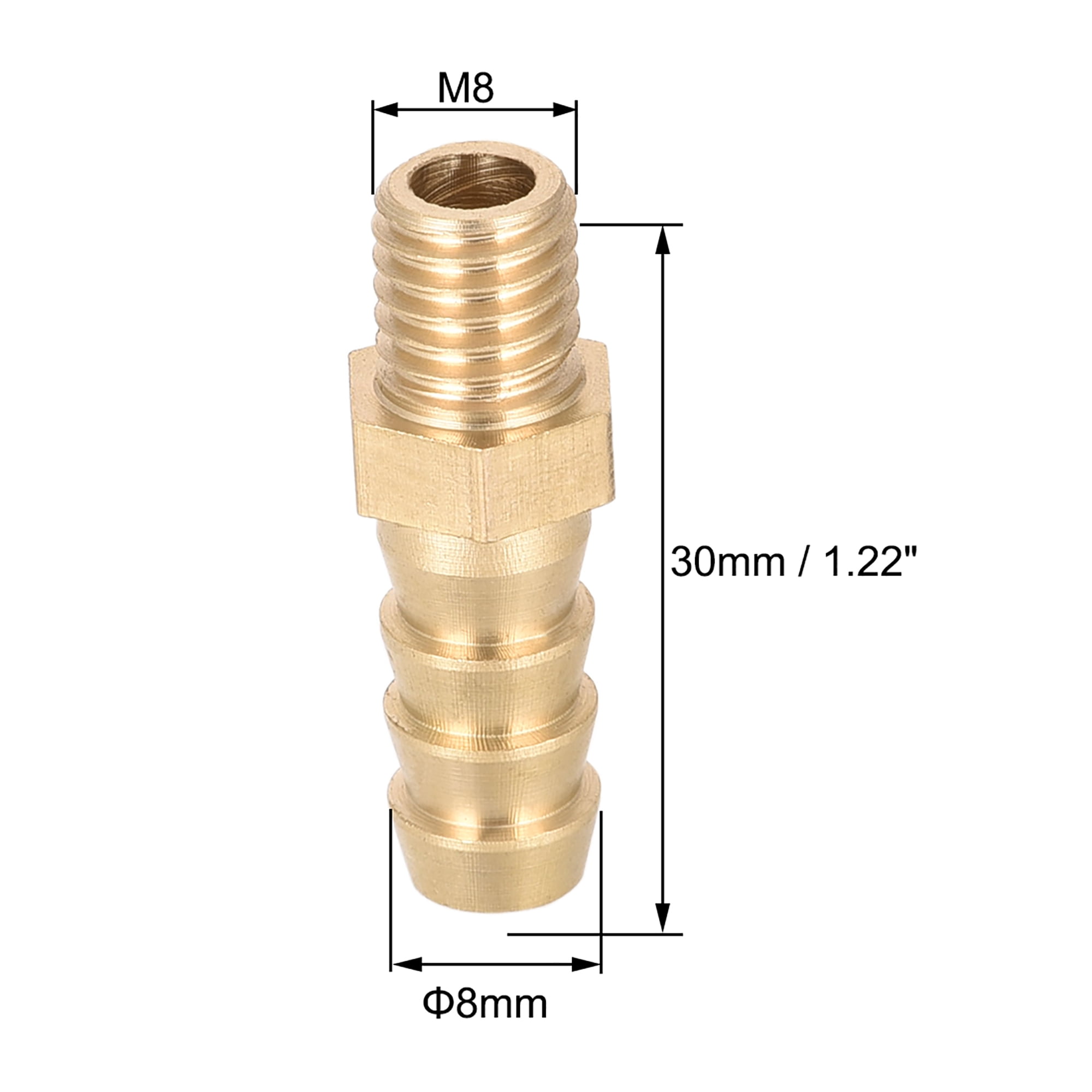 M8 Thread 8mm Hose Barb Tail Male Thread Straight Brass Connector Fitting 1.25 T