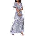 thumbnail image 5 of Fesfesfes Women's Fashion V Neck Floral Print Maxi Dress Summer Short Sleeve Chiffon Flowy Long Dresses for Wedding Guest Garden Party, 5 of 8