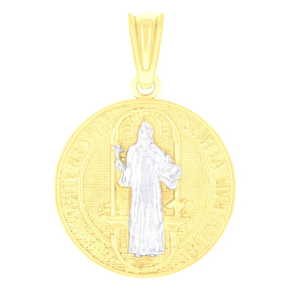 14k Two-tone Gold Mens St. Benedict Religious Charm Pendant for Men