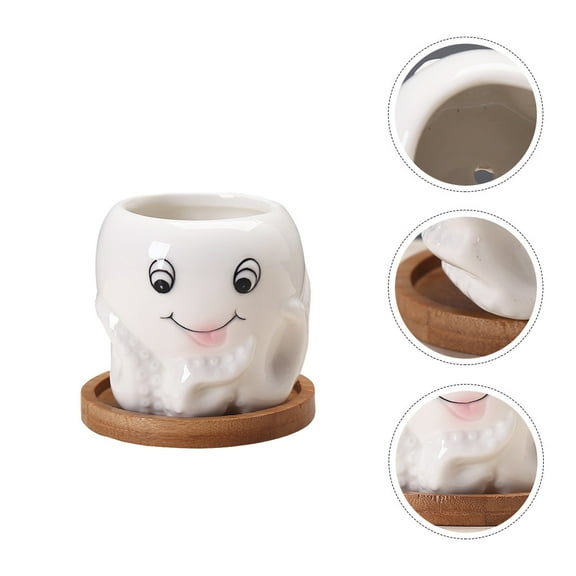LULULION Desktop Flower Pot Ceramic White Octopus Use 1Pack