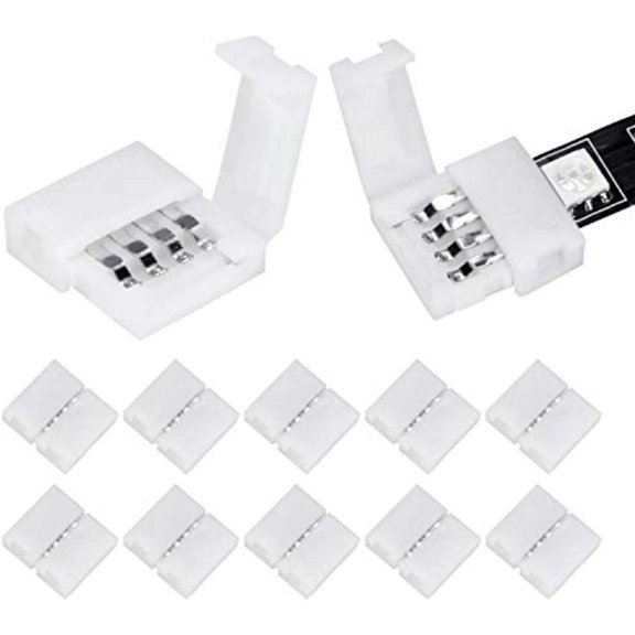 10-Pack Solderless RGB LED Connectors, 10mm Gapless 4-Pin Adapter for 5050 SMD Light Strips, Quick Extension Terminal for Multicolor LED Lighting Projects