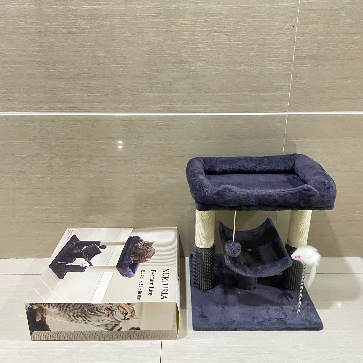 NURTURIA Pet furniture,Cat Tree Tower for Indoor Cats, Tall Cat Scratching Post with Large Bed for Maine Coon Big Cats, Sisal Cat Scratcher with Soft Perch & Hammock