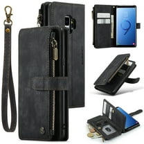 JTCASES for Samsung Galaxy S9 Wallet Case with Zipper Purse Card Holders Flip Stand Wrist Strap Magnetic Closure PU Leather Anti-scratch Support Wireless Charging Drop Resistant Shell, Black