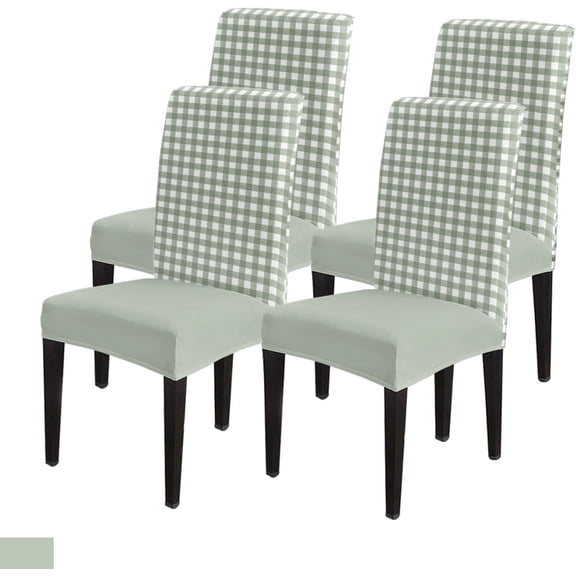 Chair Covers, Sage Green Buffalo Check Chair Covers, Waterproof Chair Cover for Wedding Holiday Party, Chair Covers for Dining Room 4 Pack, Seat Covers for Dining Chairs, Stretch Kitchen Chair Covers