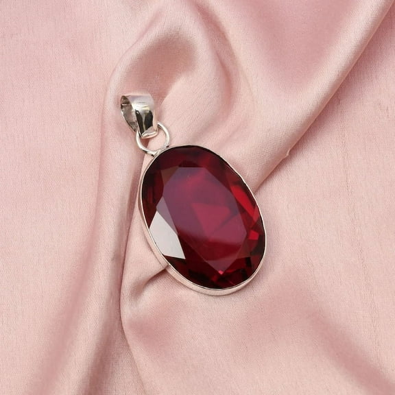 Garnet Pendant With Silver Chain Necklace 925 Sterling Silver Pendant Necklace Big Size Gemstone Handmade Gemstone Jewelry Gift