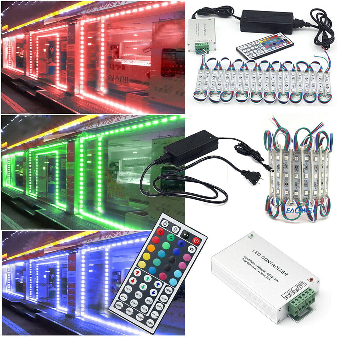 5050 SMD 3 LED Module Light Store Front Window Sign DIY Lamp Kit or Remote,Power 
