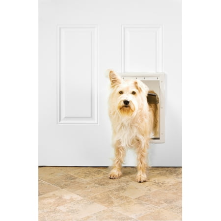 Premier Pet White Plastic Pet Door for Medium Dogs up to 40 Pounds - Paintable Frame Fits Interior or Exterior Doors - Soft, Tinted Flap with Magnetic Closure -A Closing Panel (Best Dog Doors For Doors)