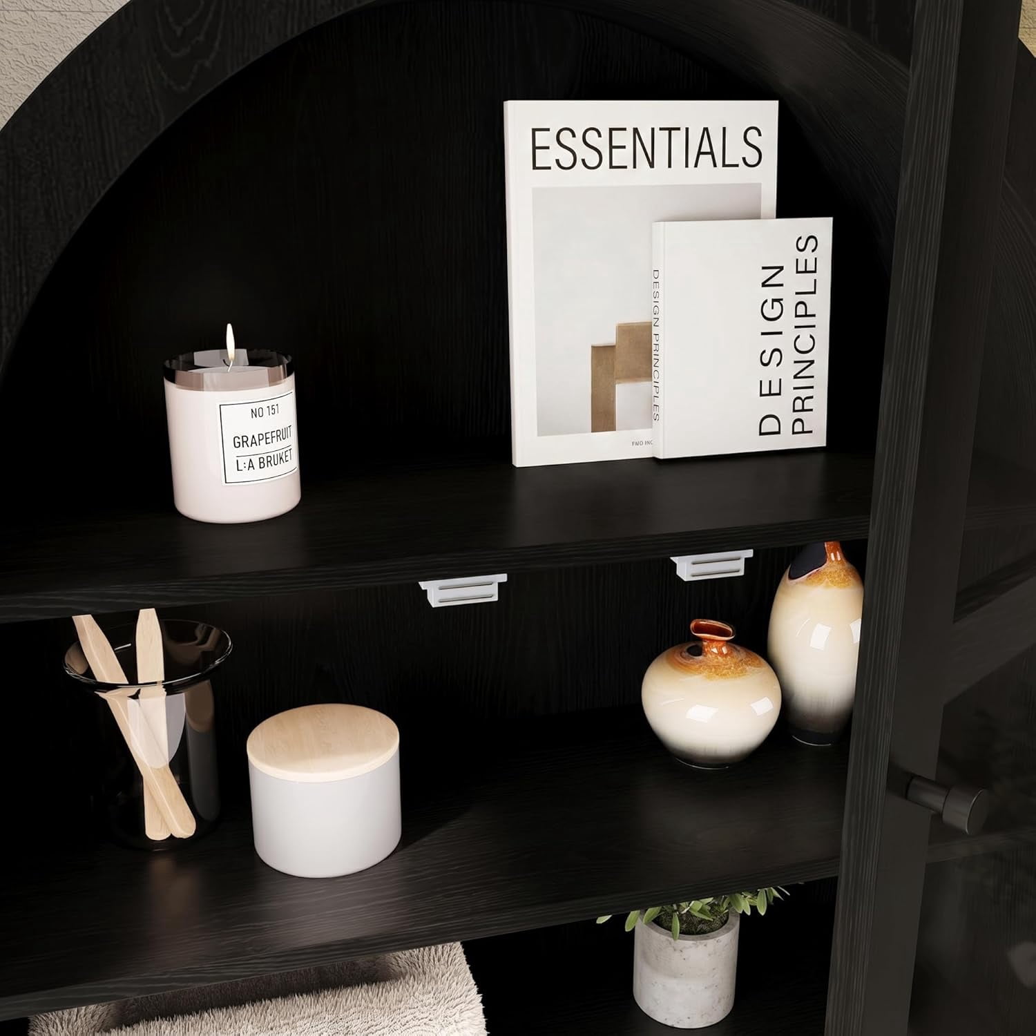 Wall Mounted Arched Medicine Cabinet, Bathroom Storage Cabinet with Glass Doors, Over The Toilet Floating Cabinet for Bedroom Kitchen, Black