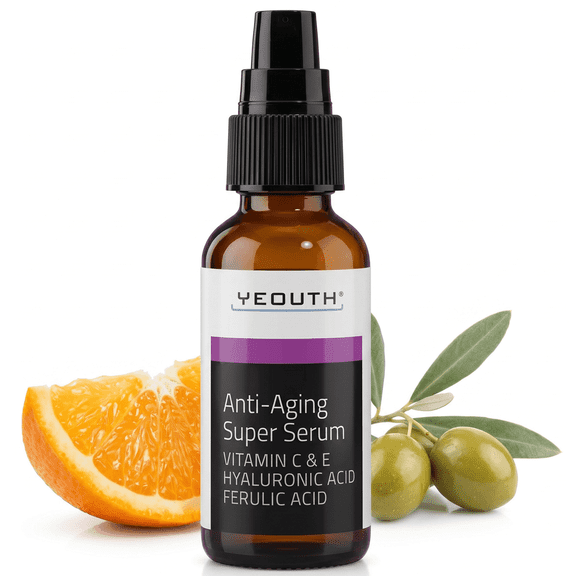 YEOUTH Anti Aging Serum for Face with Hyaluronic Acid, Ferulic Acid, Vitamin C and E, 1 oz
